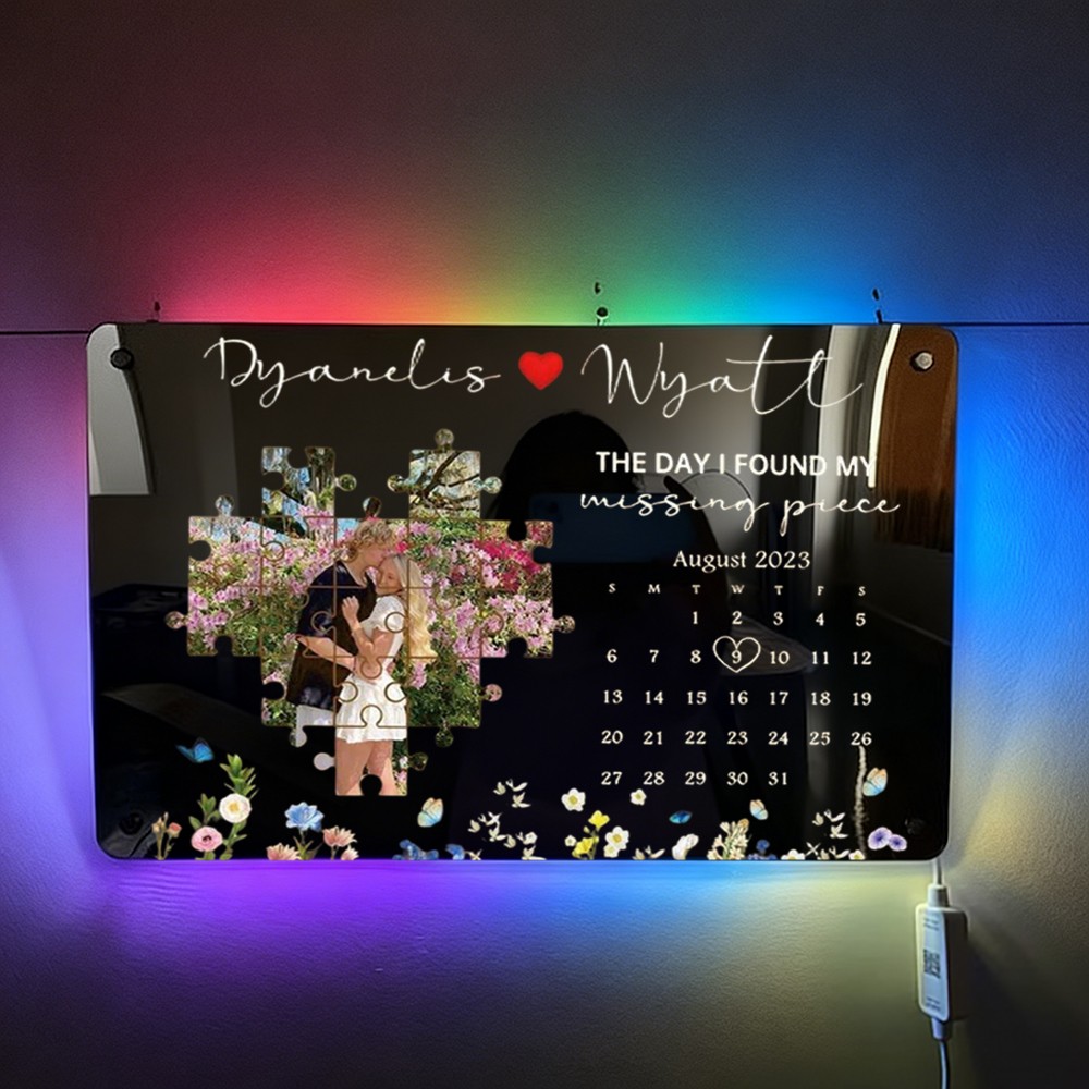 The Day I Found My Missing Piece Personalized Photo Mirror Lamp for Couples