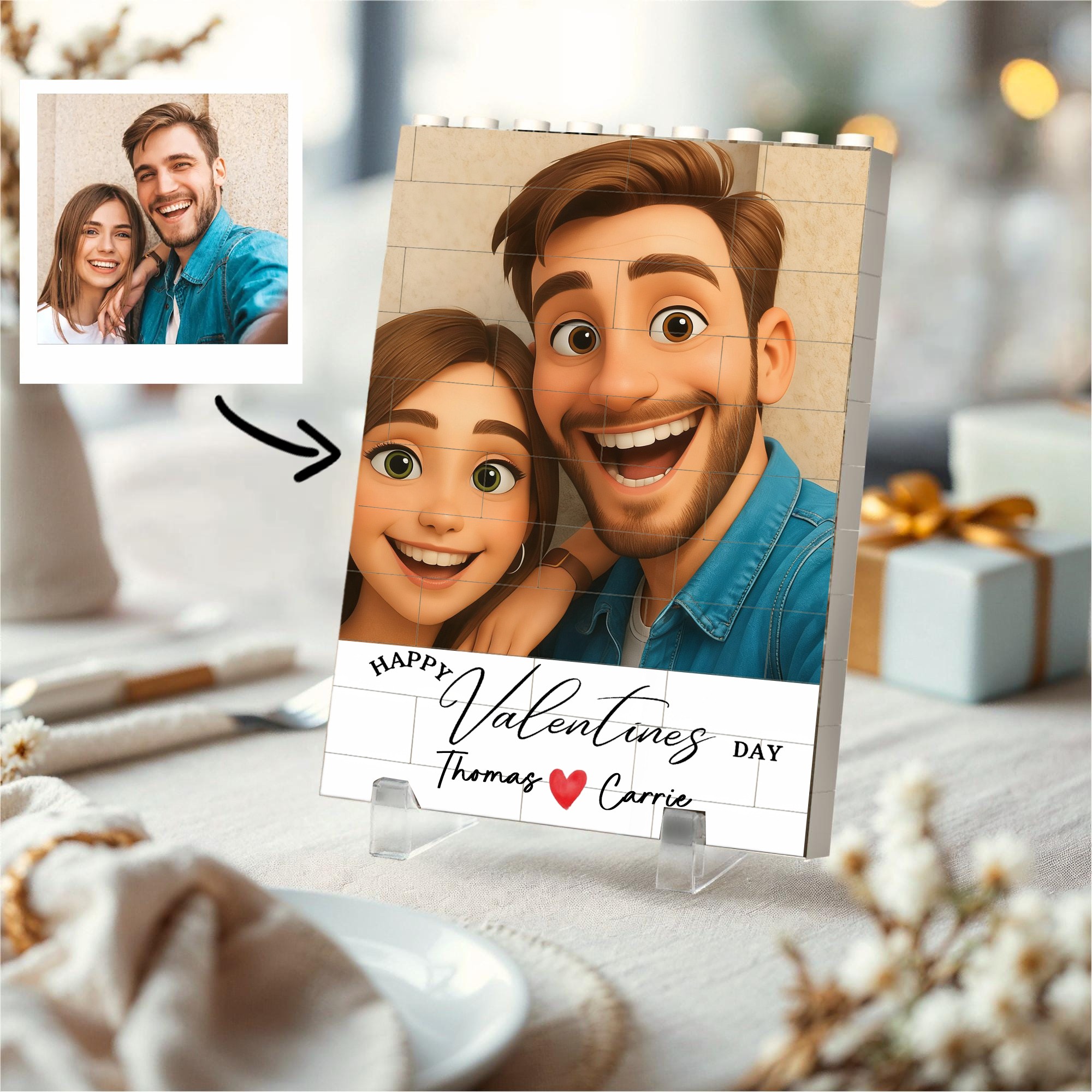 Personalized Cartoon Portrait Puzzle Blocks Gift For Valentine's Day