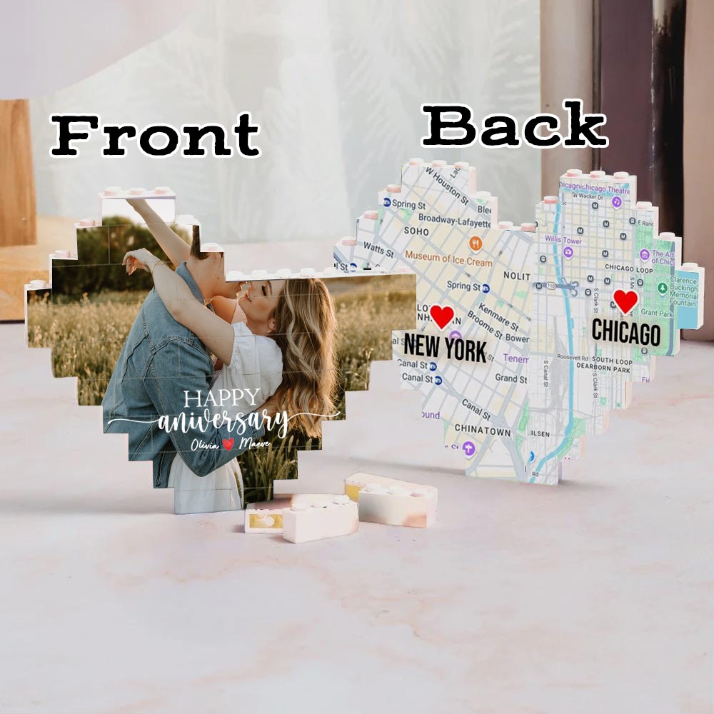 Personalized Two Halves of the Same Heart Map Print Building Brick Puzzle