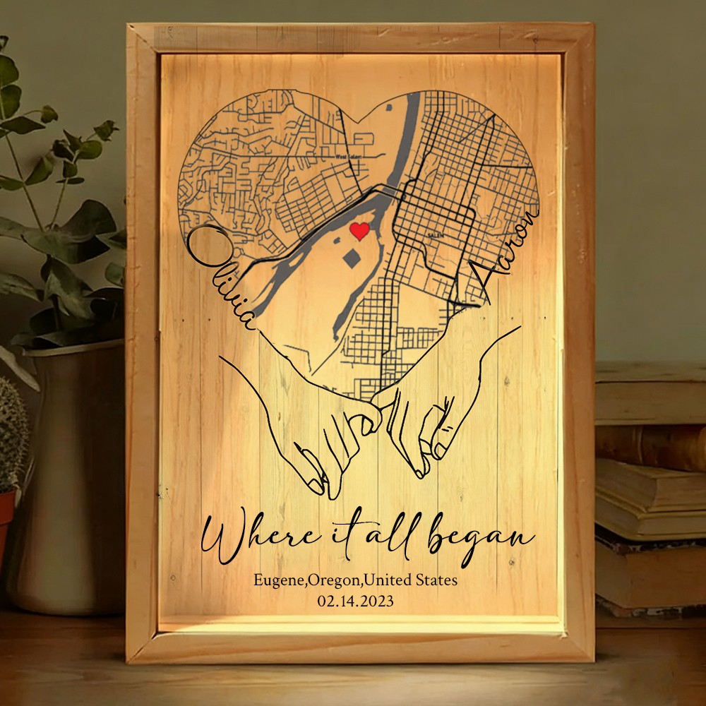 Personalized Where It All Began Map Light Box for Couple